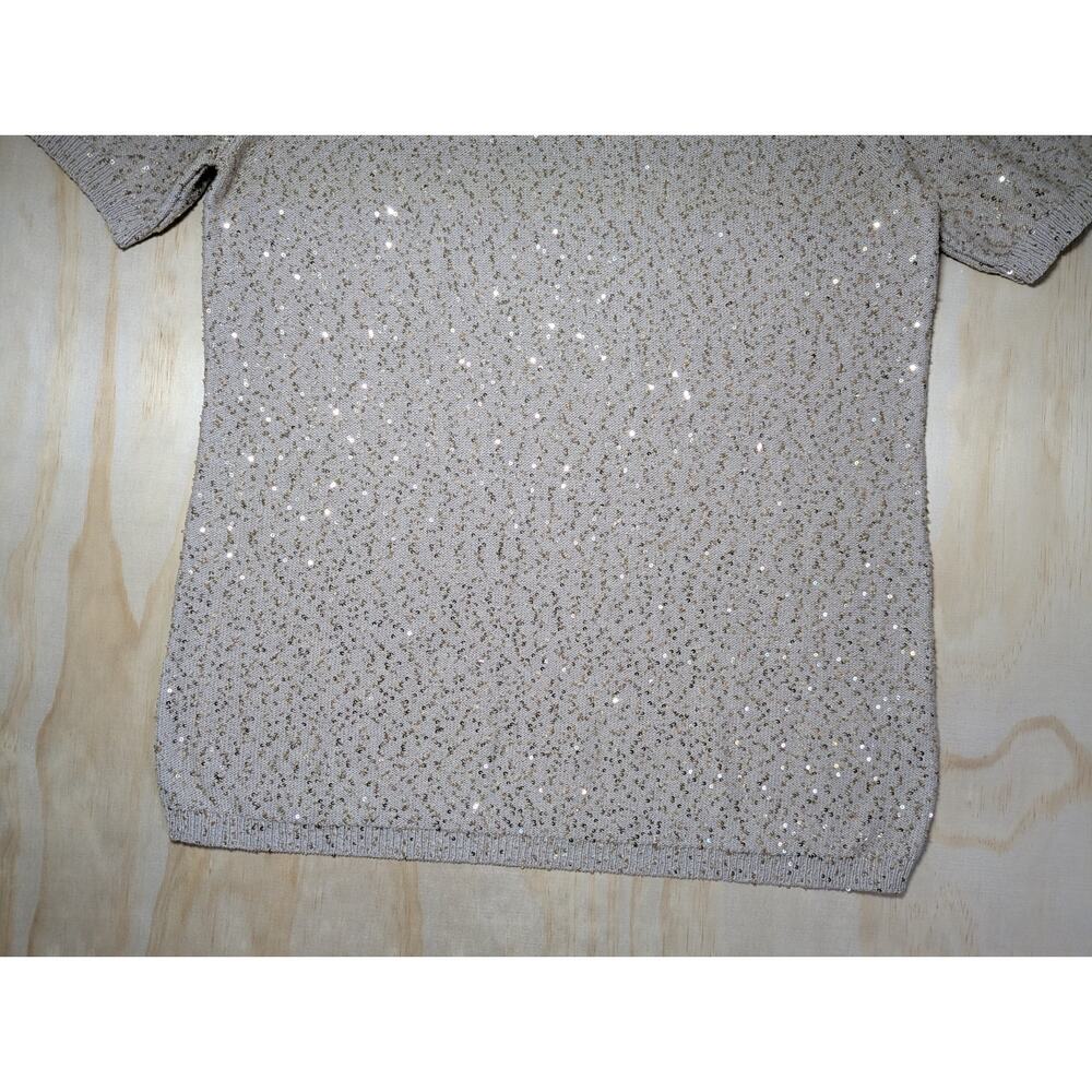 Escada Sagira Top Large Silk Cotton Sequin Knit Short Sleeve Blouse Beige Italy - Picture 2 of 16